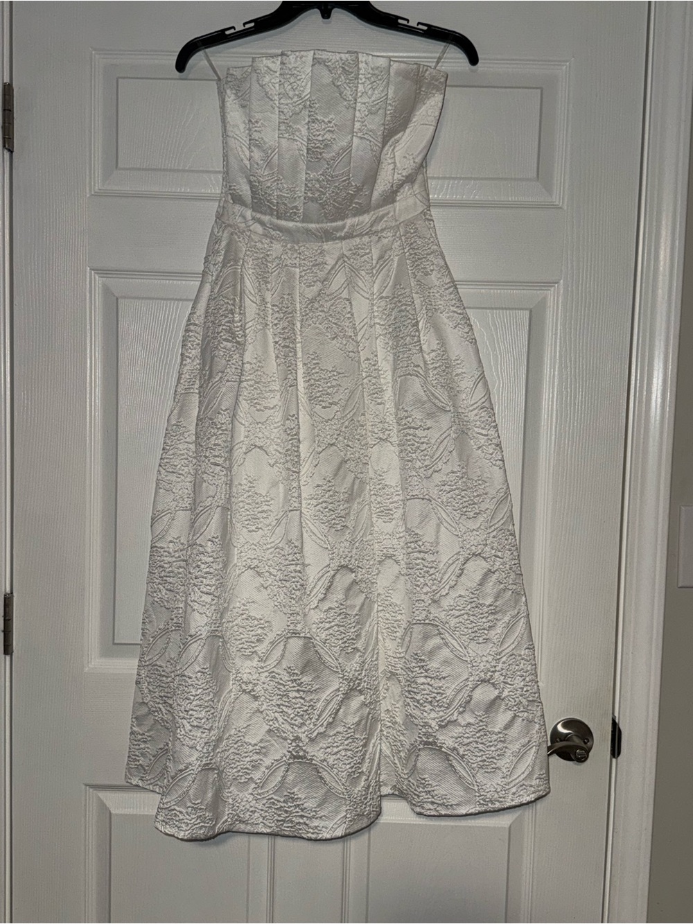 Strapless White Jacquard Fit-and-Flare Dress